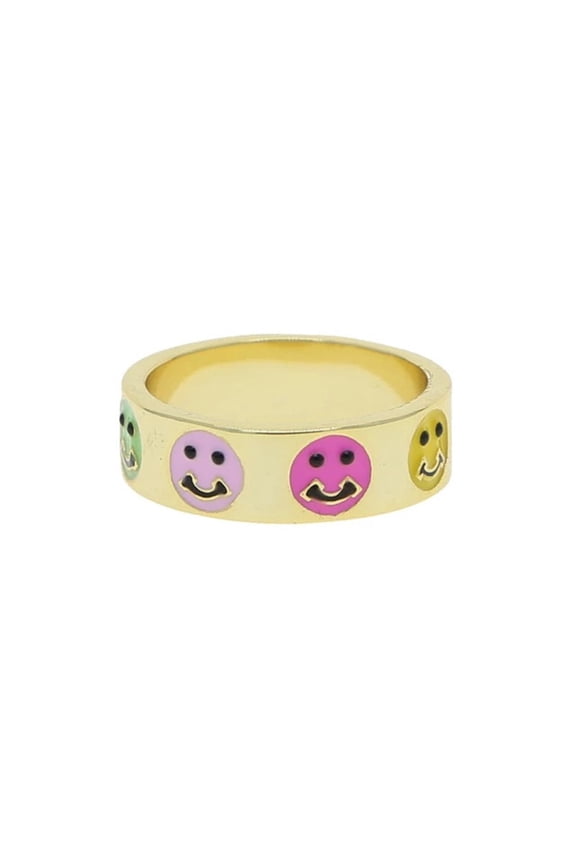 Simple Flowers Cute Smiley Ring Female Retro Creative