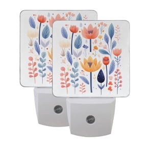 Simple Flowers Illustration LED Night Light with Smart Sensor Plug Into Wall Dusk to Dawn 2 packs
