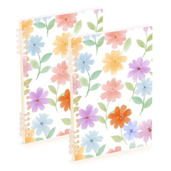 Simple Flowers with Leaves Pastel Colors Notebook Detachable Coil Notebook Diary Plan Book A5 Size 60 Pages 1 Pack