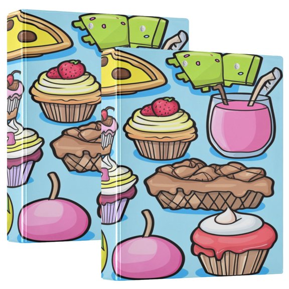Simple Food Pattern 12.4x10.6in PVC Round Ring Binders, 2-Pack, D-Ring 3-Hole, Metal Clip