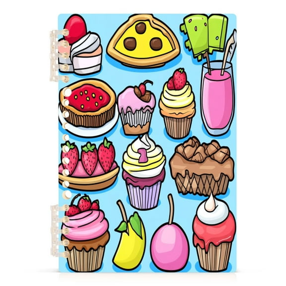 Simple Food Pattern A5 8.3x5.7in PP Notebook, Adjustable Rings, 60 Sheets, Diary or Journey Note