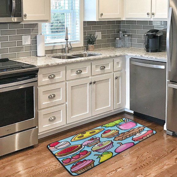 Simple Food Pattern Non Slip Long Door Mat 39''x20'' Soft, Absorbent, for Kitchen, Bathroom, and Bedroom