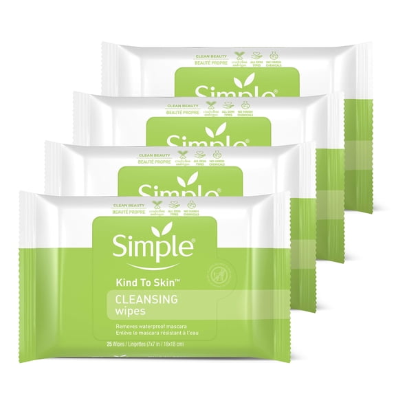 Simple For Sensitive Skin Face Cleansing Wipes 25 Wipes, 4 Count