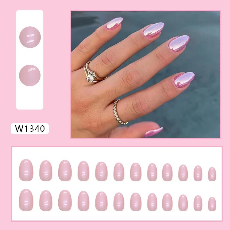 Simple French Wearable False Nails Almond Colorful Stripes Colorblock ...