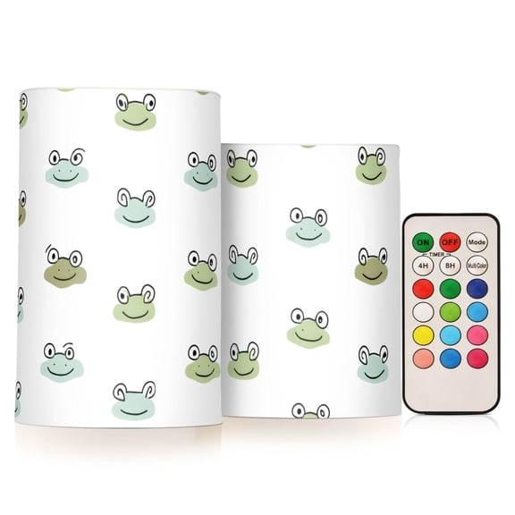 Simple Frog Pattern Flameless LED Candle Set with Remote, Battery Operated Color Changing Pillar Candles, Set of 2