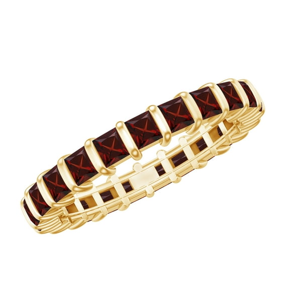 Rosec Jewels Simple Garnet Full Eternity Ring, Princess Cut Garnet Ring for Women (AAA Grade), 10K Yellow Gold, US 4.00