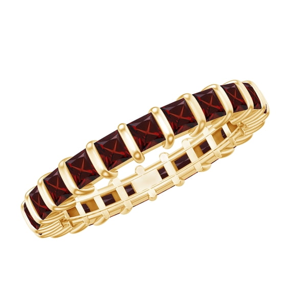 Rosec Jewels Natural Garnet Eternity Ring - Princess Cut Garnet Ring for Women - AAA Quality - Ready to Gift with Jewelry Box, 14K Yellow Gold, US 6.00