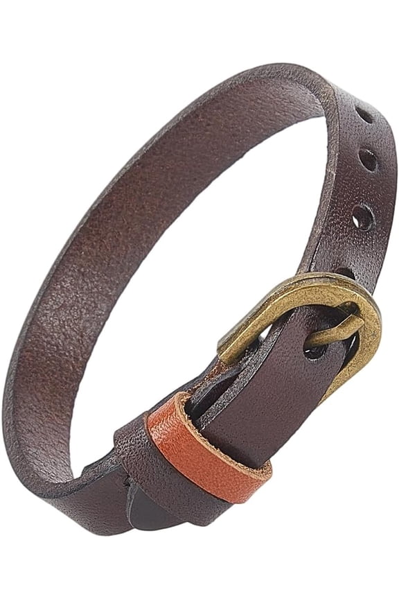Simple Genuien Leather Alloy Buckle Bangle Bracelet 0.39 Inch Adjustble Minimalism Wristband Cowhide Cuff Wrist Bracelet