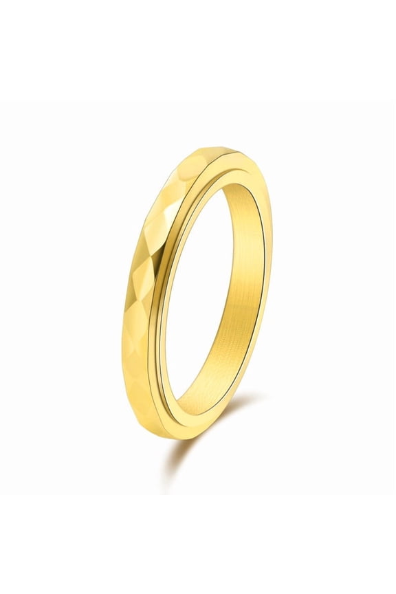 Simple Geometry Rings 14K Yellow Gold Women Rotatable Ring Fine Jewelry
