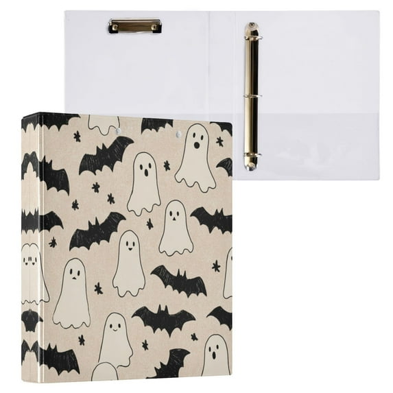 Simple Ghosts and Bats 3 Ring Hardcover Binders 1.5in Round Rings for Letter-Size Folder Paper Organizer Pockets for Office Student Recipe