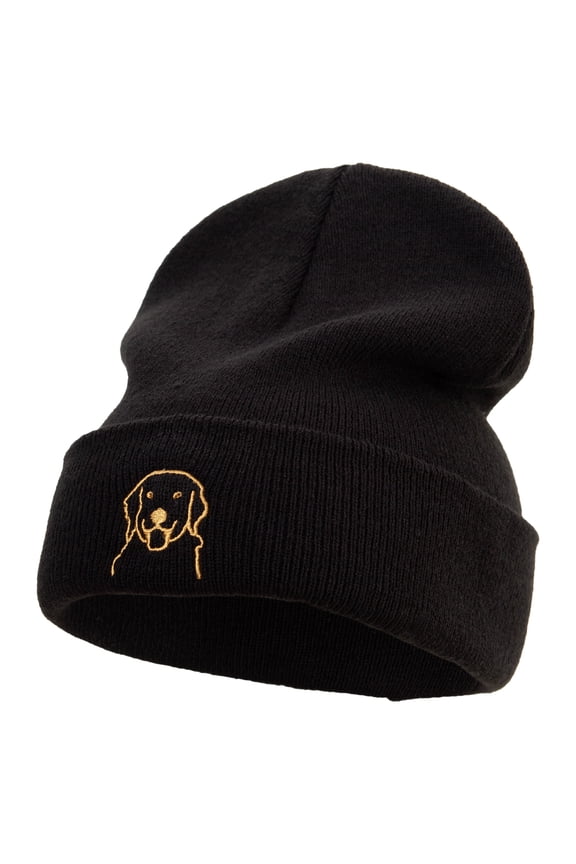 Simple Golden Retriever Logo Embroidered Big Size Acrylic Long Beanie - Black XL-3XL