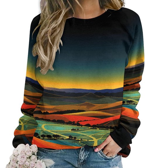 Simple Golden Ripple Women's Floral Printed Sweatshirt Long Sleeve Crewneck Casual Loose Vintage Graphic Pullover Tops