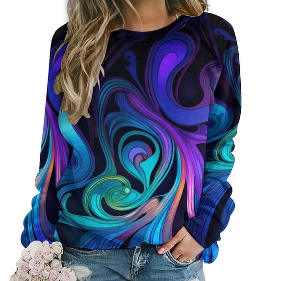 Simple Golden Ripple Womens Casual Crewneck Sweatshirt Long Sleeve Tops Cute Pullover Loose Fit