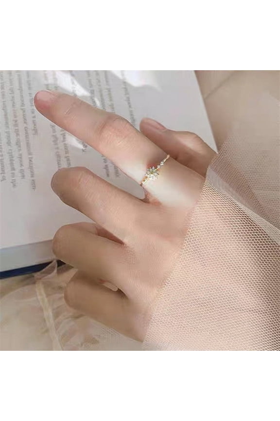 Womens Floral Ring With Artificial Gems Inlay Electroplated Golden Finish Snowflake Design Jewelry Gift AJZ897