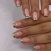 Simple Golden Trim French Nail Tips Wearable Fake Nail Patch Nails