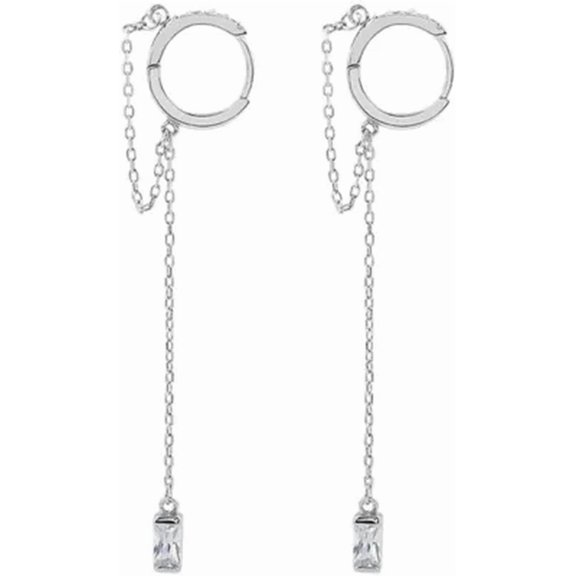 Simple Graceful Lady's Ear Jewelry Tassel Round Bead Long Drop Earring -Silvery 2Pcs[b162]