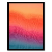 Simple Gradient Coloured Contour Lines Tangerine To Aqua Artwork Painting Art Print Framed Poster Wall Decor 12x16 inch