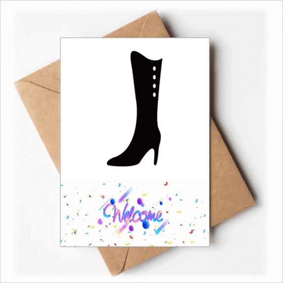 Simple Graphics Black High Boots Outline Welcome Back Greeting Cards Envelopes Blank