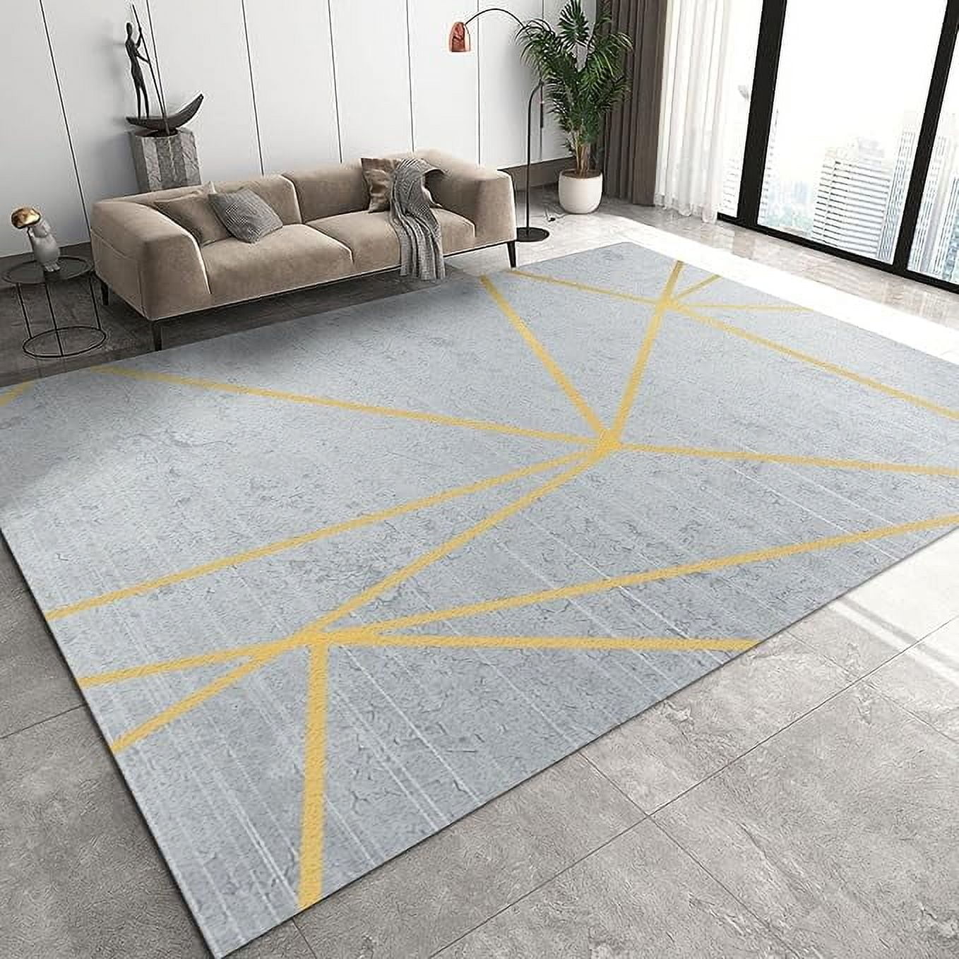 Simple Gray Large Bedroom Rug, Bright Yellow Line Geometry Living Room ...