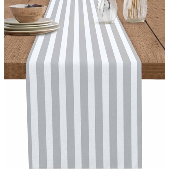Simple Gray Stripes Short Table Runners 36 Inches, Cotton Linen Fabric Table Runner Geometric Vertical Lines Modern Minimalism Tablerunner for Party/Kitchen/Dinner 13x36