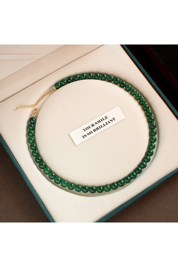Simple Green Agate Necklace Women Beaded Necklace Fashion Stacking Chalcedony Necklace