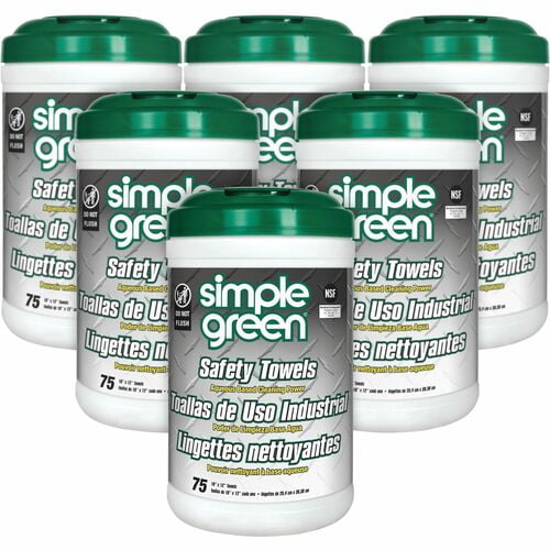 Simple Green Multi-purpose Cleaning Safety Towels, Green, 75 Count, 6 Per Carton