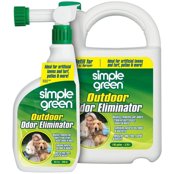 Simple Green Outdoor Odor Eliminator, Fresh Scent, 32 oz Hose End Sprayer & 1 Gallon Refill