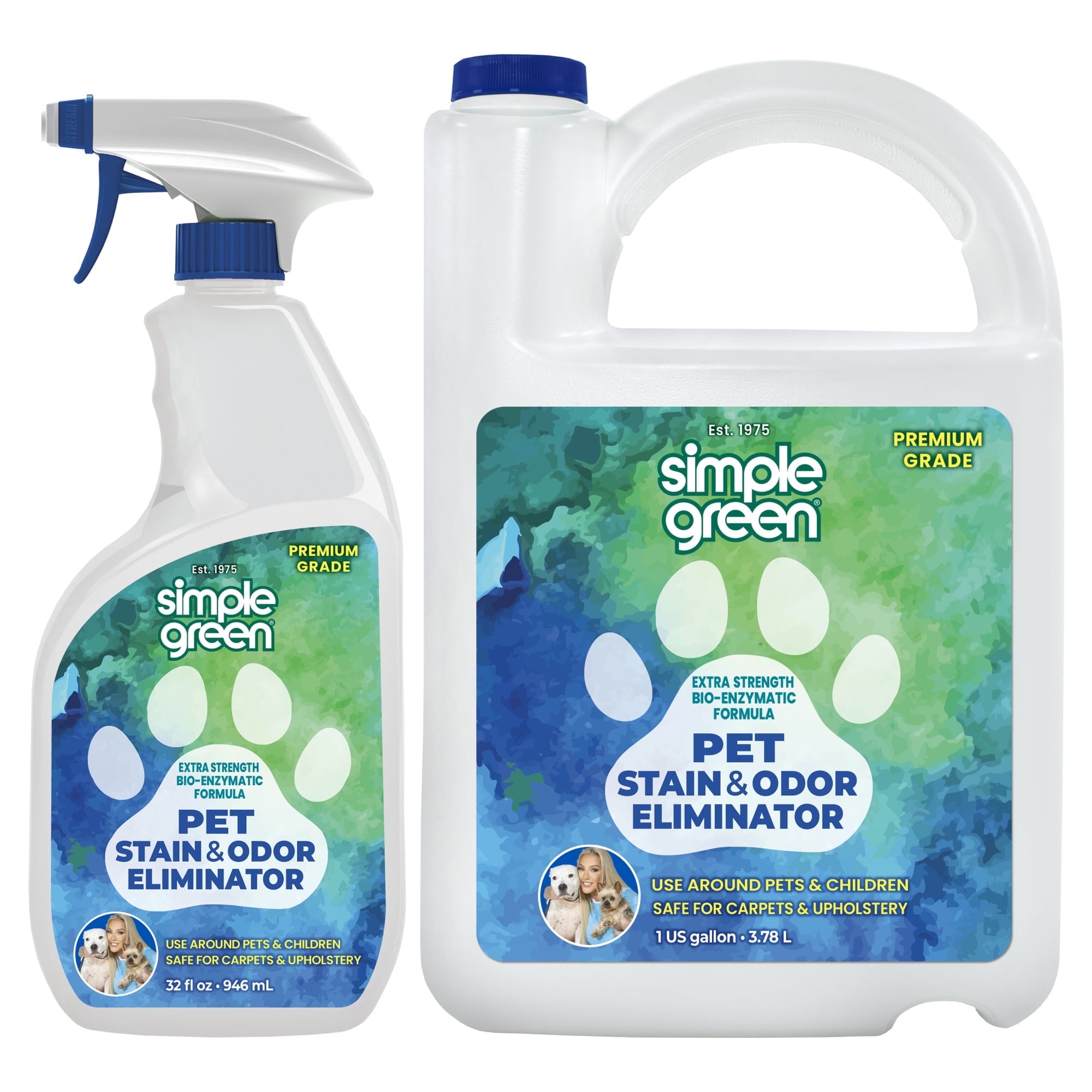 Simple Green Pet Stain and Odor Eliminator, Herbal Scent, 32 oz Spray & 1 Gallon Refill