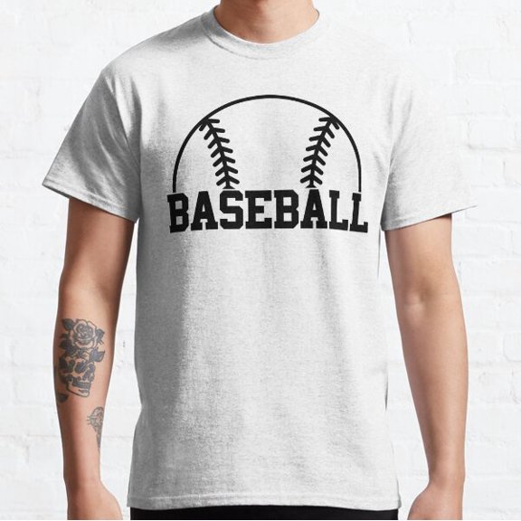 Simple Half Baseball With Threads/Stitches Over Bold Word "Baseball" In Collegiate Varsity Style Font Classic T-shirt