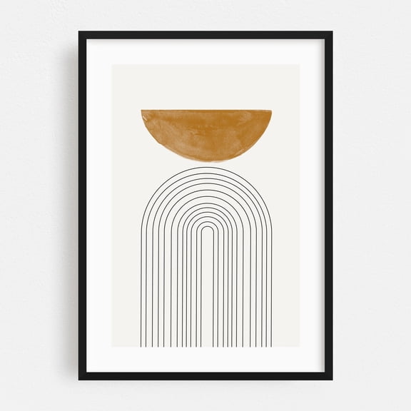 Simple Half Moon Design - Line Drawing Abstract Geometric Minimalist Mid-Century Modern Modern Art Boho Line Art Black Framed Wall Art Print 24 x 36 inches