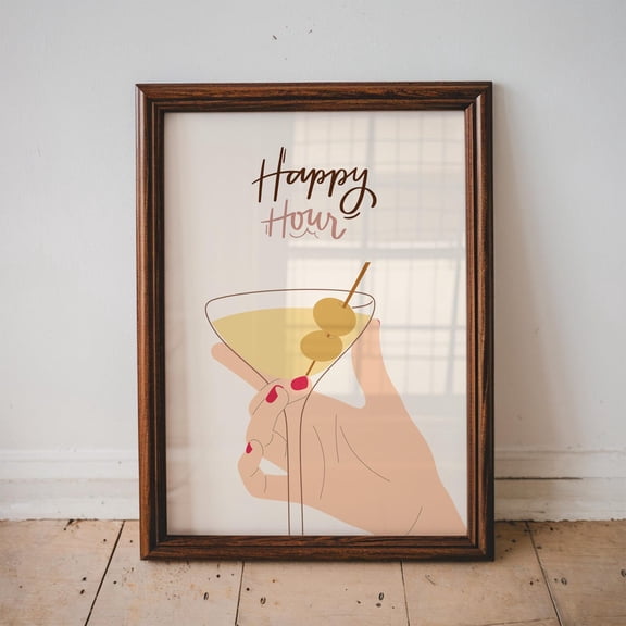 Simple Happy Hour Poster, Bar Cart Decor, Martini Cocktail Poster, Kitchen Home Decor, Party Wall Poster, Trendy Home Decor, Minimalist Decor, Unframed Poster Size 8x12