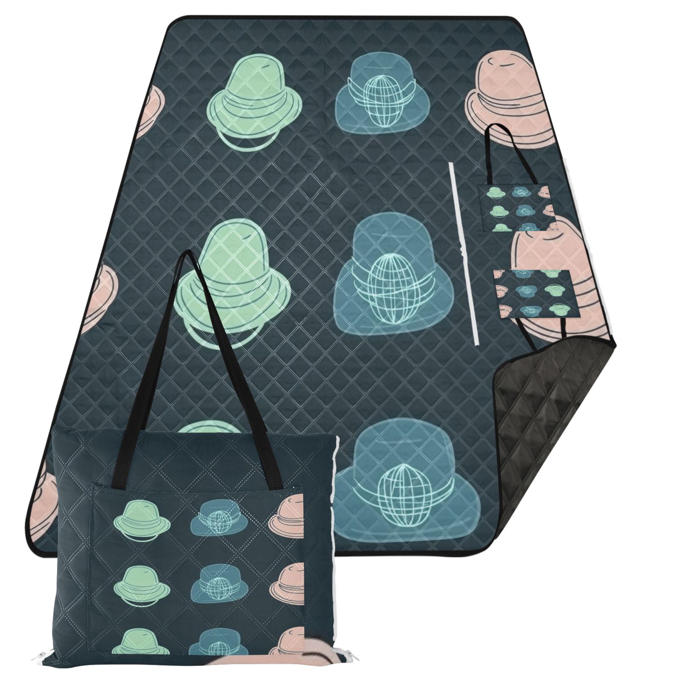 Simple Hat Pattern Design 60x80in Waterproof Picnic Mat, Foldable ...