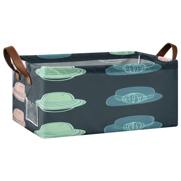 Simple Hat Pattern Design Open Home Storage Bins Foldable Metal Frame Shelf Baskets 16.9x11.4x7.7in Water-Resistant