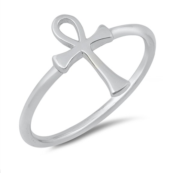 Simple High Polish Ankh Cross Loop Ring .925 Sterling Silver Band Jewelry Female Male Unisex Size 6