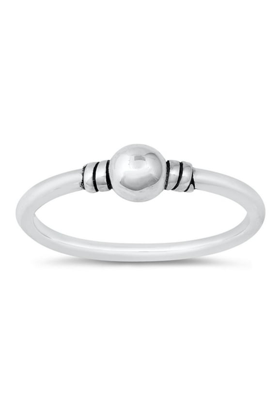 Simple High Polish Ball Bead Ring .925 Sterling Silver Band Jewelry Female Male Unisex Size 8