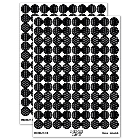 Simple Honeycomb Outline 200+ Round Stickers - Black - Gloss Finish - 0.50" Size