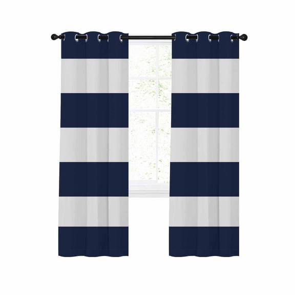 Simple Horizontal Stripes Line Blackout Curtains 45 Inches Long for Bedroom, Thermal Insulated Room Darkening Black Out Window Curtain Panels Grommet Drapes for Living Room