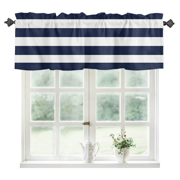 Simple Horizontal Stripes Line Kitchen Valances for Windows 42x18 Inch Kitchen Curtains Valances Rod Pocket Bathroom Window Valances for Window Treatment Decor