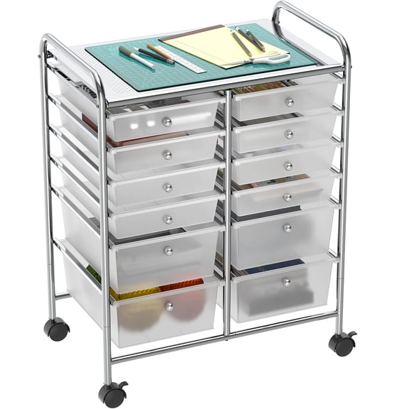 Simple Houseware 12 Drawers Rolling Storage Art Craft Organizer, Chrome