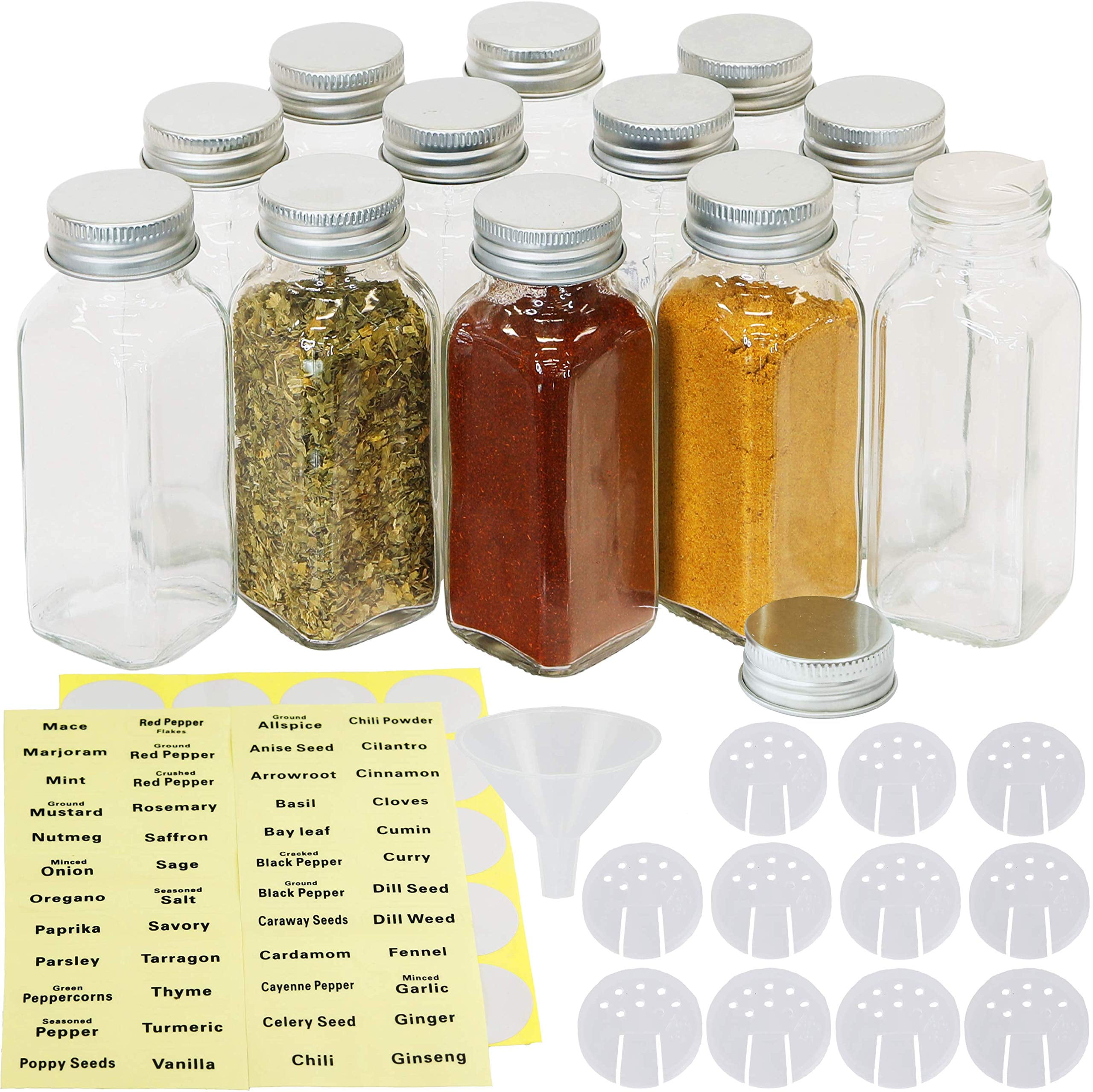 SWOMMOLY Glass Spice Jars 6OZ Square Spice Bottles, 12 Empty