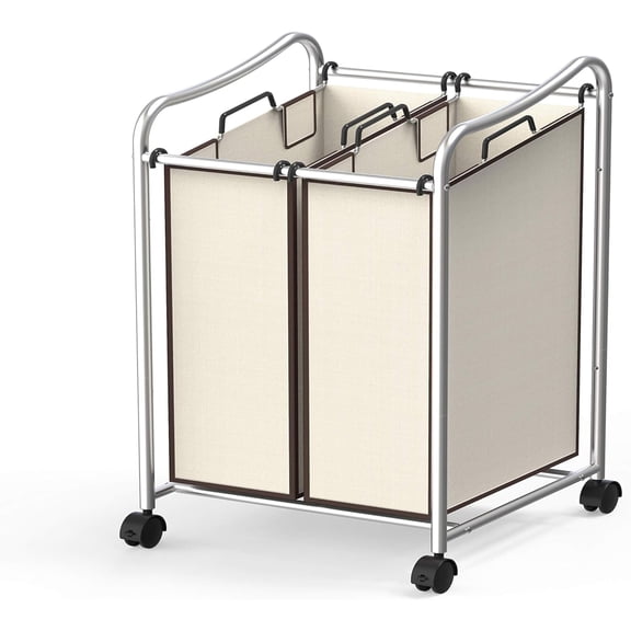 Simple Houseware 2-Bag Heavy Duty Rolling Laundry Sorter Cart, Chrome 2 Section Removable Bags and Lockable Wheels for Laundry Room Organization