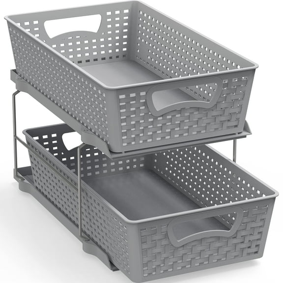 Simple Houseware 2 Tier Bathroom Organizer Tray Pull-Out Sliding Drawer/Under-Sink Storage, Gray