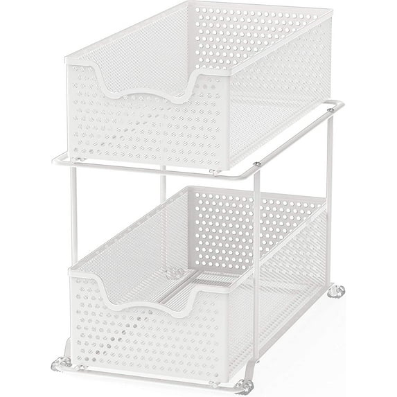 Simple Houseware 2 Tier Pull Out Cabinet Organizer Drawer for Under Sink and Bathroom, White