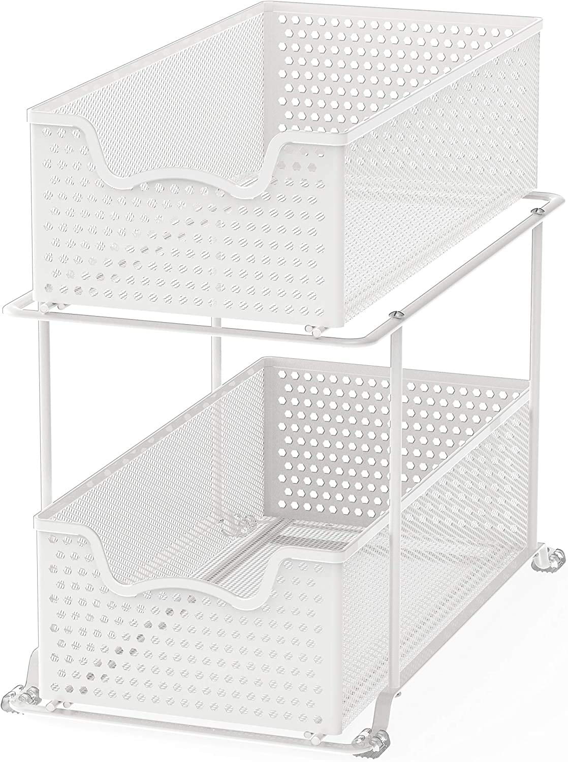 Simple Houseware 2 Tier Sliding Cabinet Basket Organizer Drawer White
