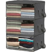 Simple Houseware 3 Pack Foldable Closet Organizer Clothing Storage Box with Clear Window, Dark Grey