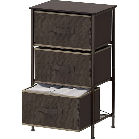 Simple Houseware 3-Tier Nightstand Dresser Storage Tower with Drawers for Bedroom, Brown