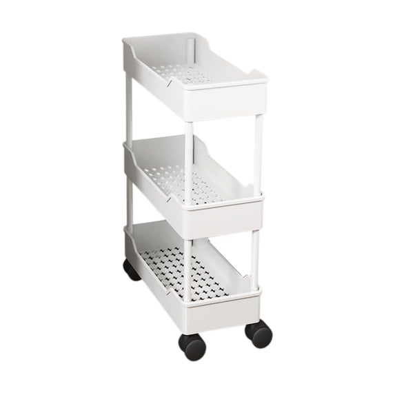 Simple Houseware 3-Tier Slim/Narrow Storage Cart with Handle,Height Rolling Organizer for Kitchen, Bathroom, Laundry Room White