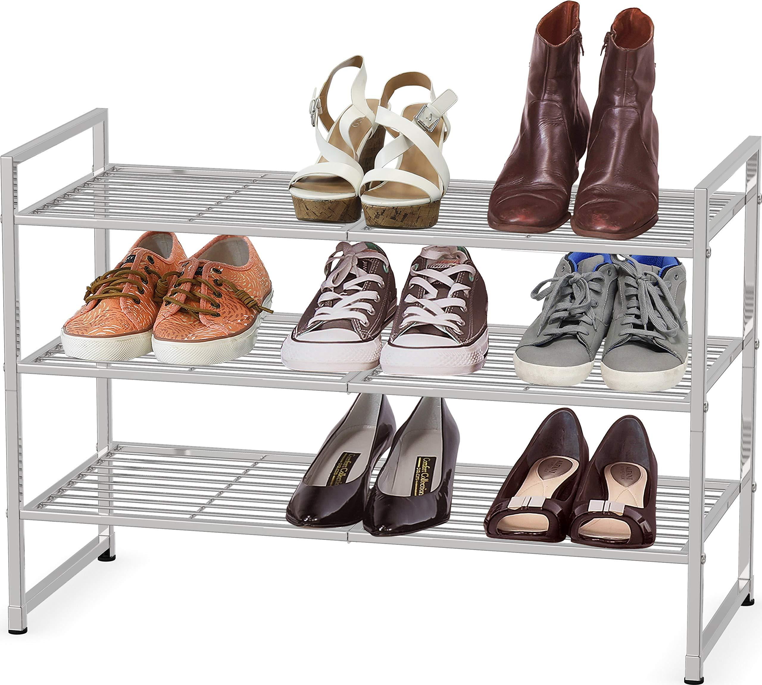 Simple Houseware 3 Tier Stackable Shoe Organizer Metal Multi Layer Storage Shelf Silver Walmart