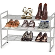 Simple Houseware 3-Tier Stackable Shoe Shelves Storage Utility Rack, Silver