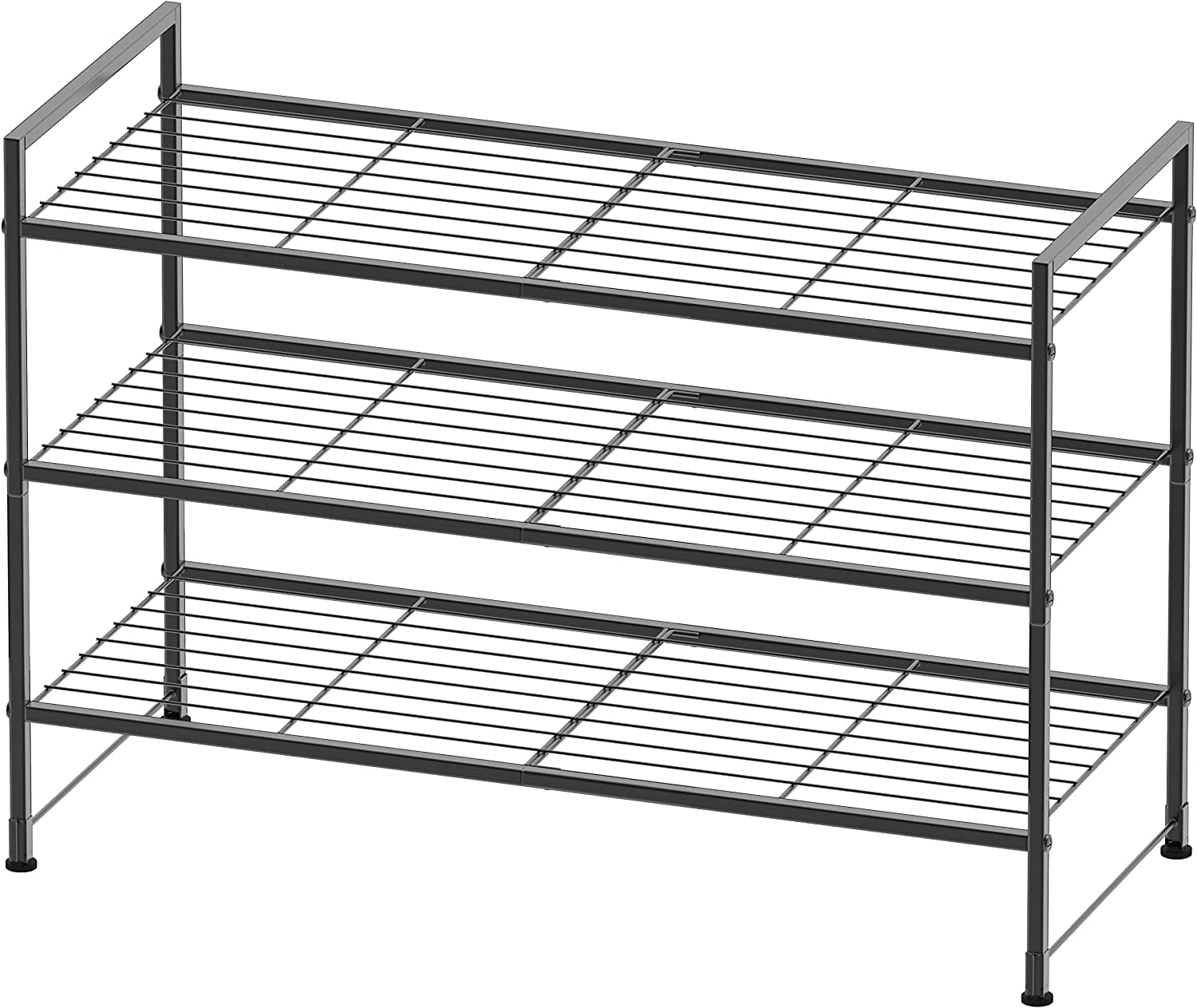 Simple Houseware 3-Tier Stackable Wired Grid Shoe Rack, Black | 9 Pairs of Shoes Storage Organizer for Closet, Entryway, Garage & Corridor